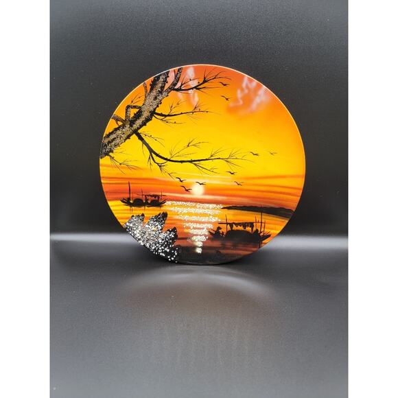 Vietnamese Lacquerware Wall Art Plate Hanging Decor Colorful 8" Orange - Picture 8 of 9